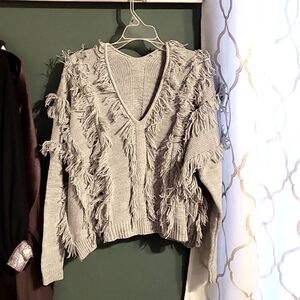 Light Grey Boxy Fray Sweater